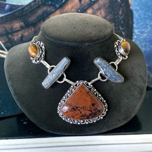 Silverskylight2 Jewelry - 925 sterling silver overlay red jasper tiger eye kyanite gemstone boho necklace